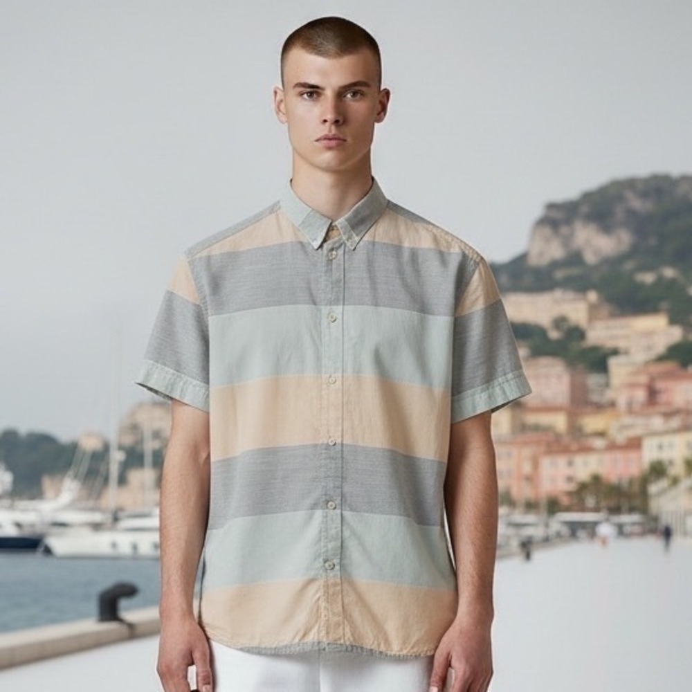 Paul Smith Jeans Mens Small Tailored Fit Striped Short Sleeve Button Down Shirt
